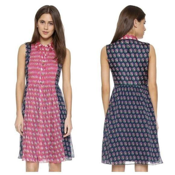 Diane Von Furstenberg Silk Sleeveless Pink Blue Colorful Floral Dress Women's 2 - Picture 1 of 7